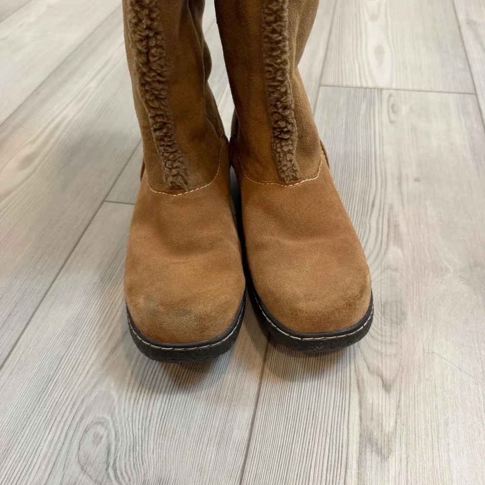 Lands End Womens Tan Suede Faux Shearling Lined Tall Winter Boots Size 8B 176999